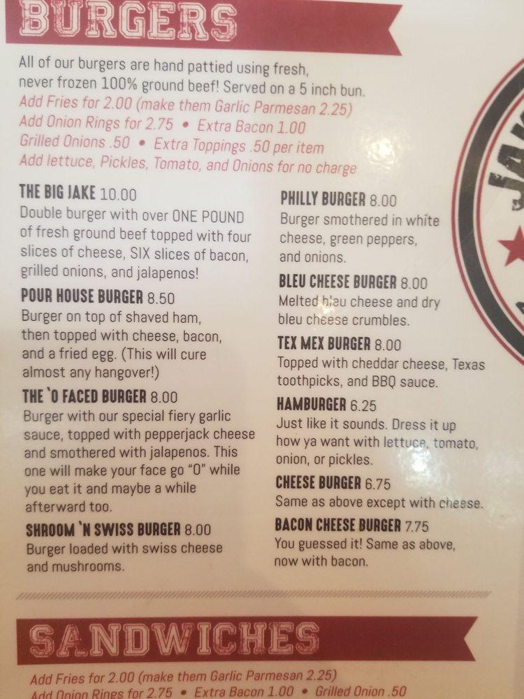 Menu at Jake's Pourhouse pub & bar, LaSalle