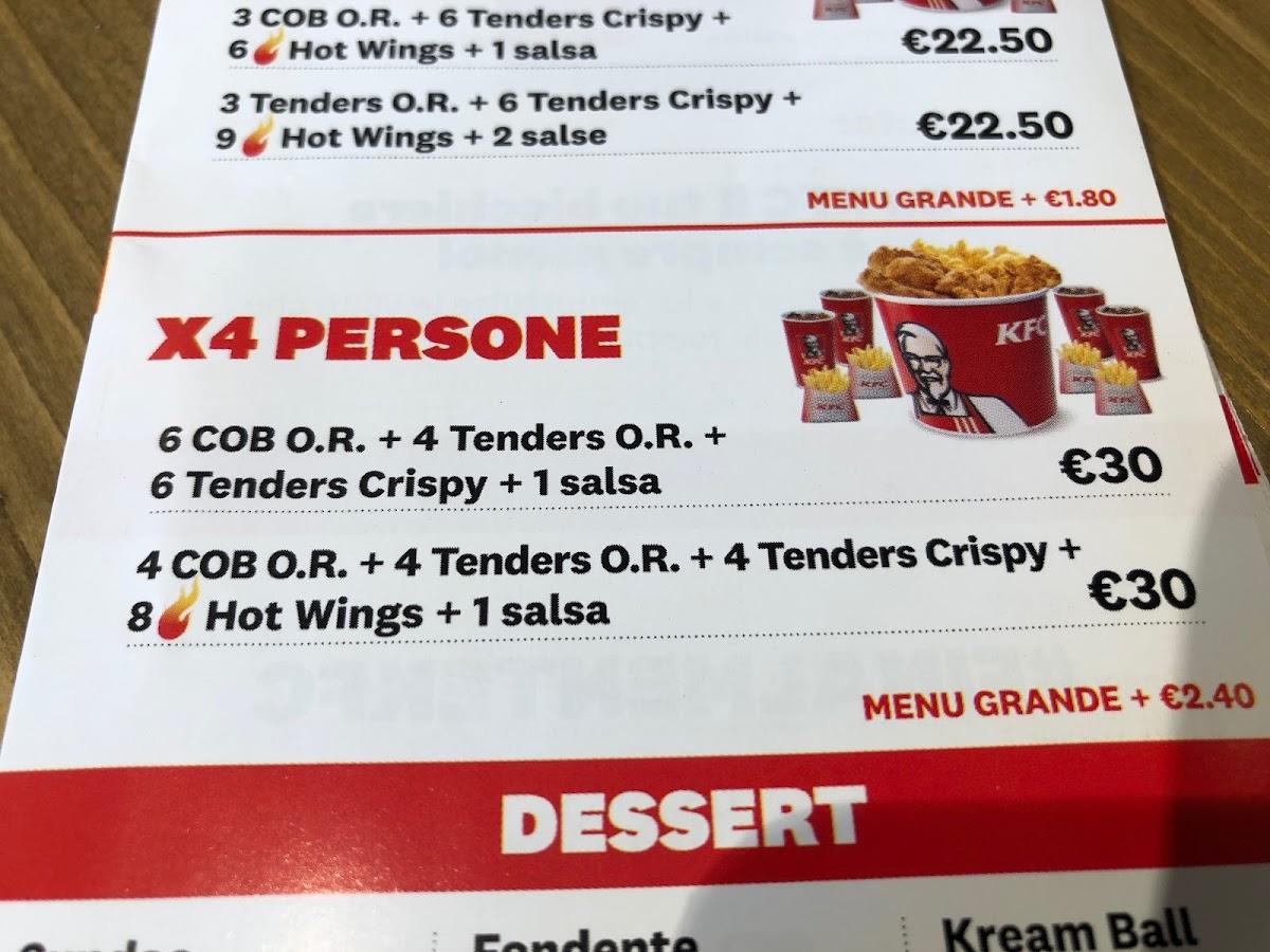 Speisekarte von KFC fast Food, Bologna