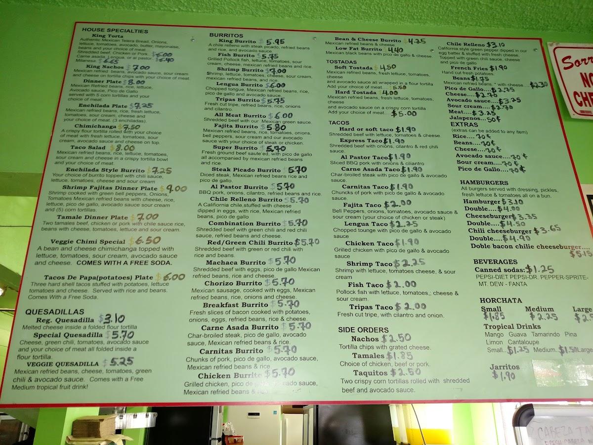 Menu at King Torta restaurant, North Plains