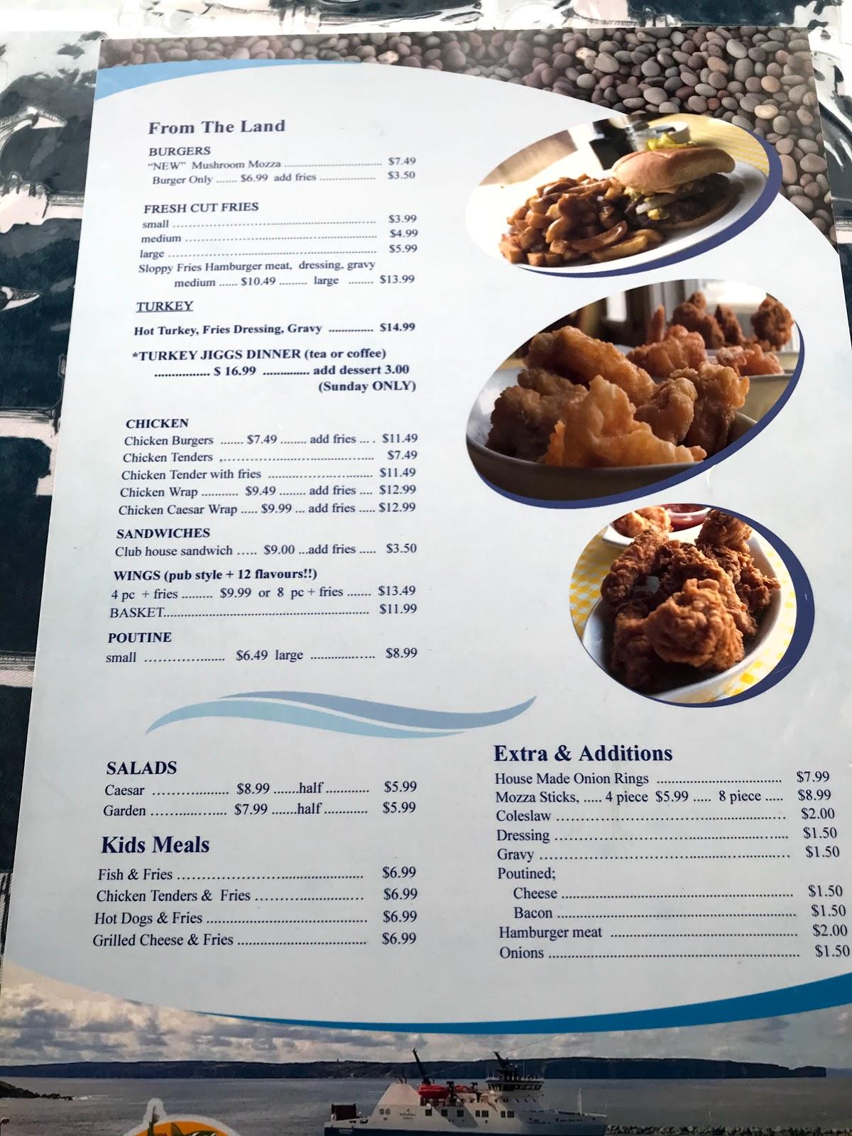 Menu at Landings Seafood House restaurant, Portugal CoveSt. Philip's
