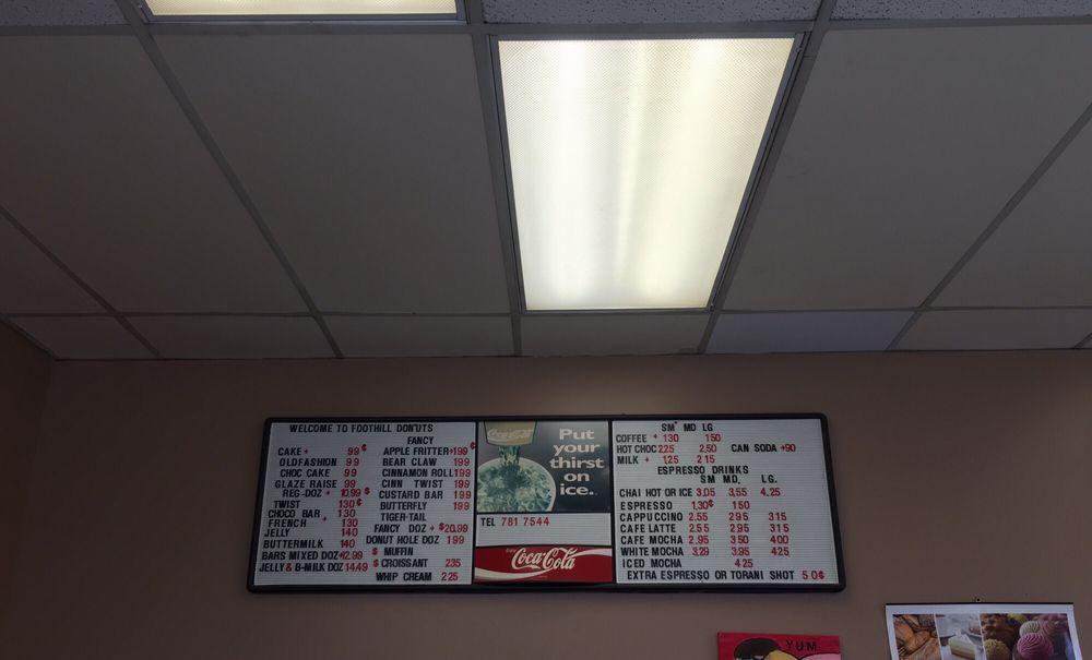 Menu at Foothills Donuts, Roseville