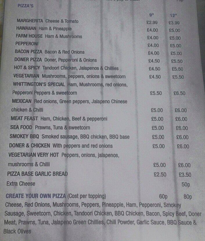 Menu at Whittington's Quality Fish and Chips fast food, Whittington