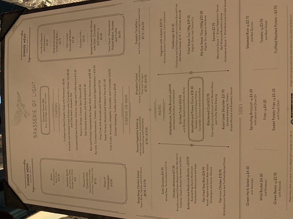 Menu at Brasserie of Light pub & bar, London