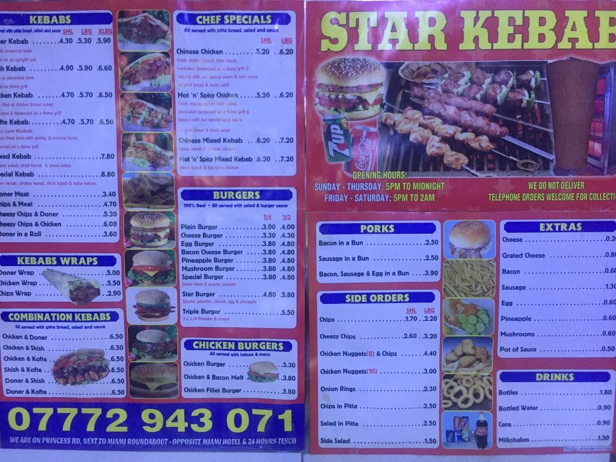 Menu at Star Kebab restaurant, Chelmsford