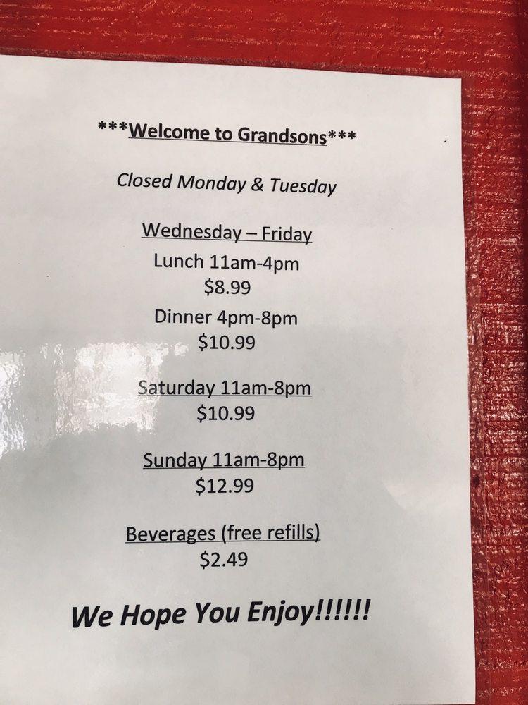 Menu at Grandsons Buffet Hope Mills restaurant, Hope Mills