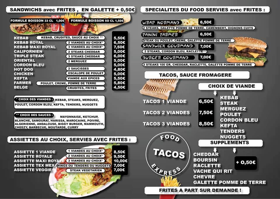 Menu at Food Express restaurant, Yvetot