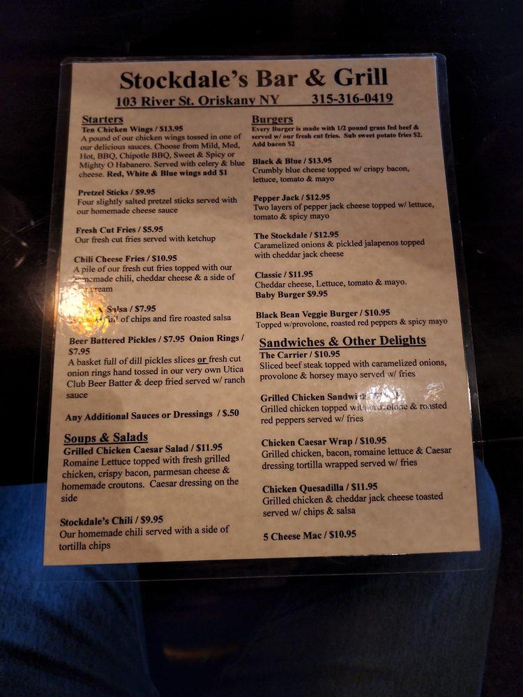 Menu at Stockdale's Bar and Grill, Oriskany