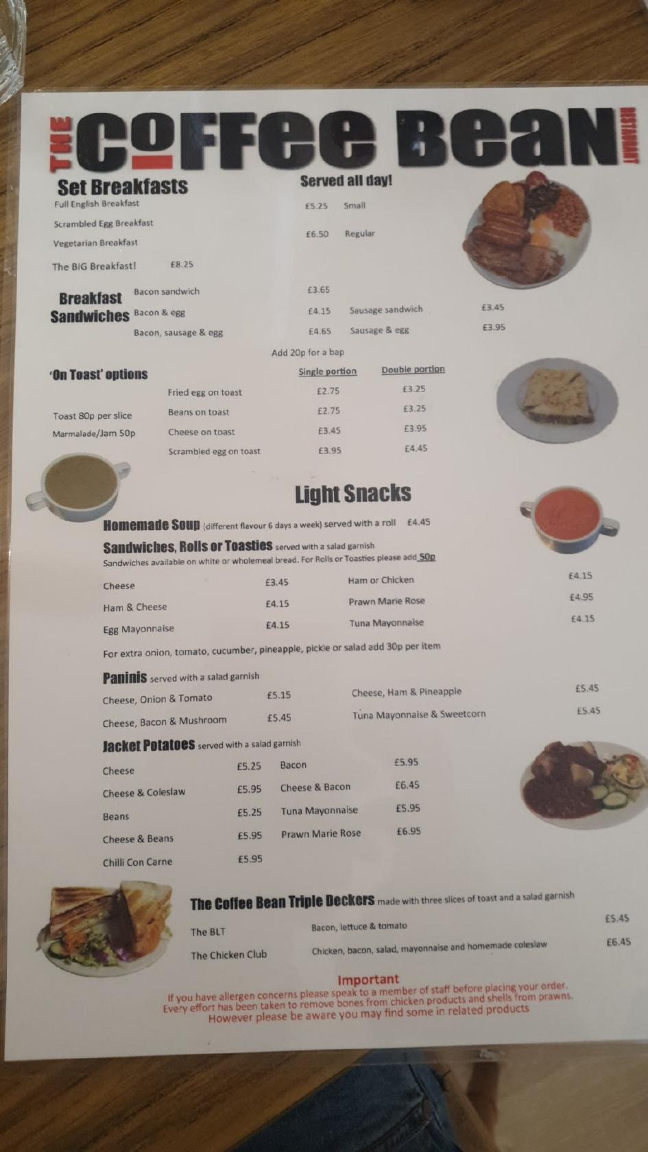 Menu at The Coffee Bean Restaurant, Helston