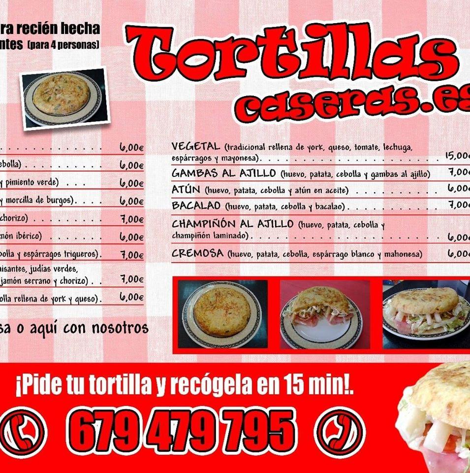 Carta del restaurante Tortillas Caseras, Parla