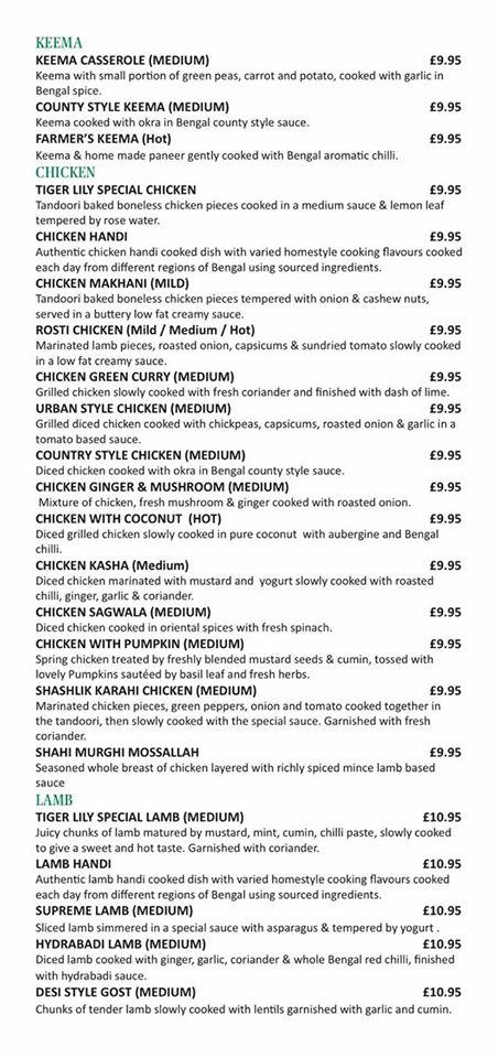 BENGAL TIGER LILY, Nether Alderley - Menu, Prices & Restaurant