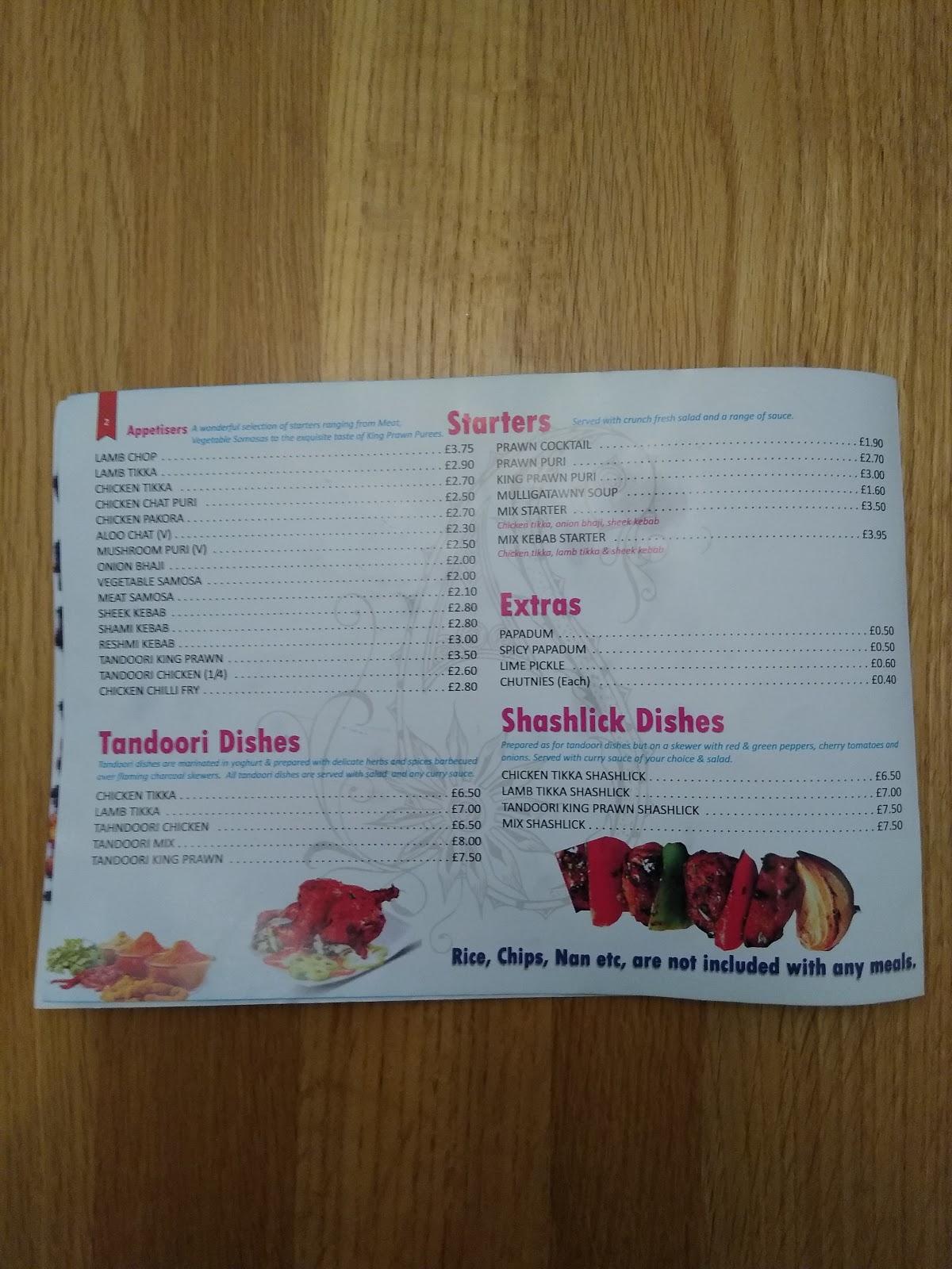 Menu at Westhoughton Indian Tandoori Takeaway fast food, Bolton