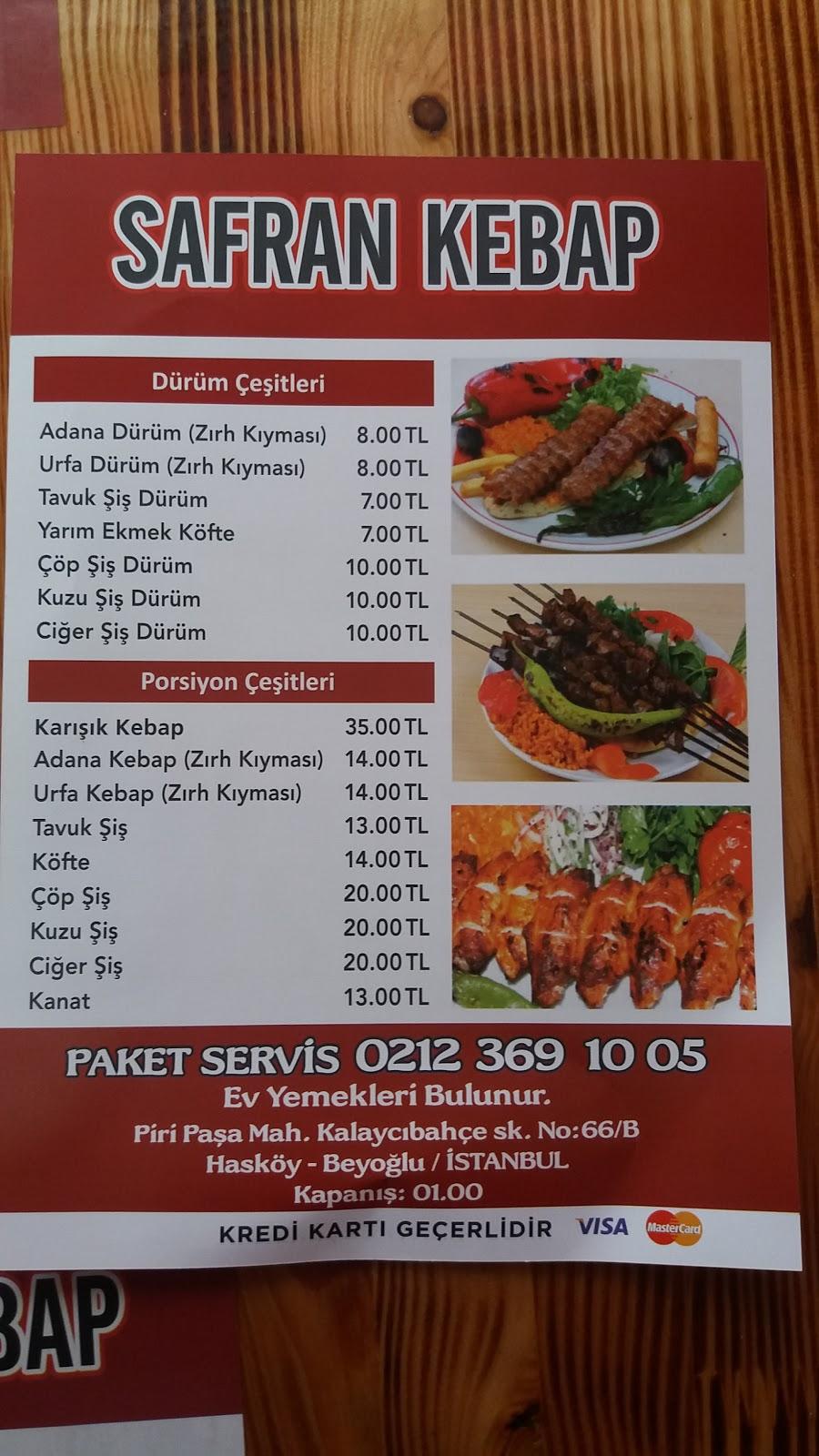 Carta de Safran Kebap, Estambul, Kalaycıbahçe Sk. No66 DB