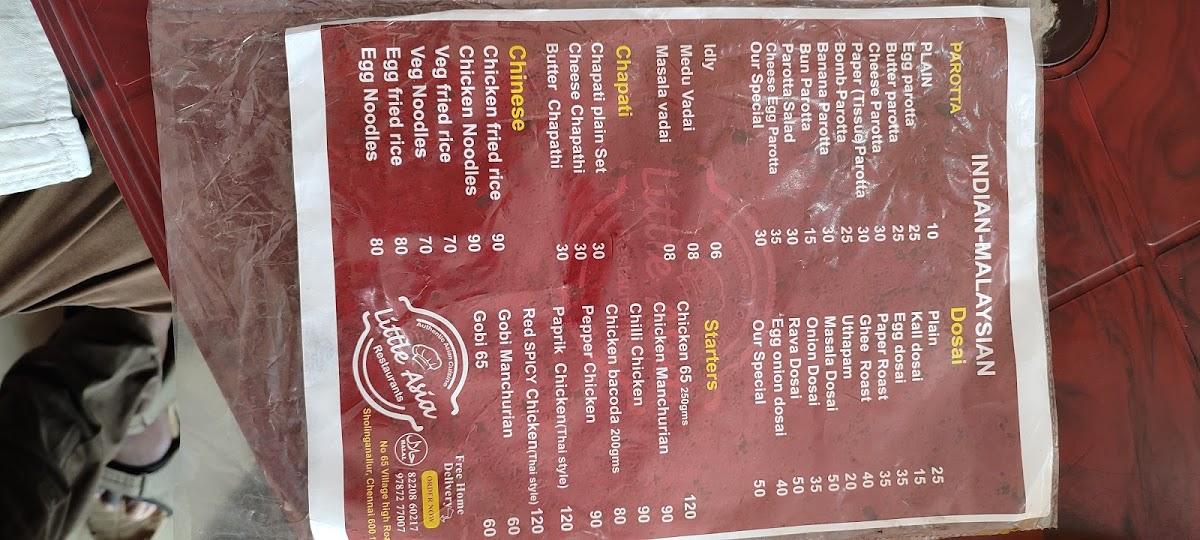 Menu at Little Asia Restaurant, Chennai