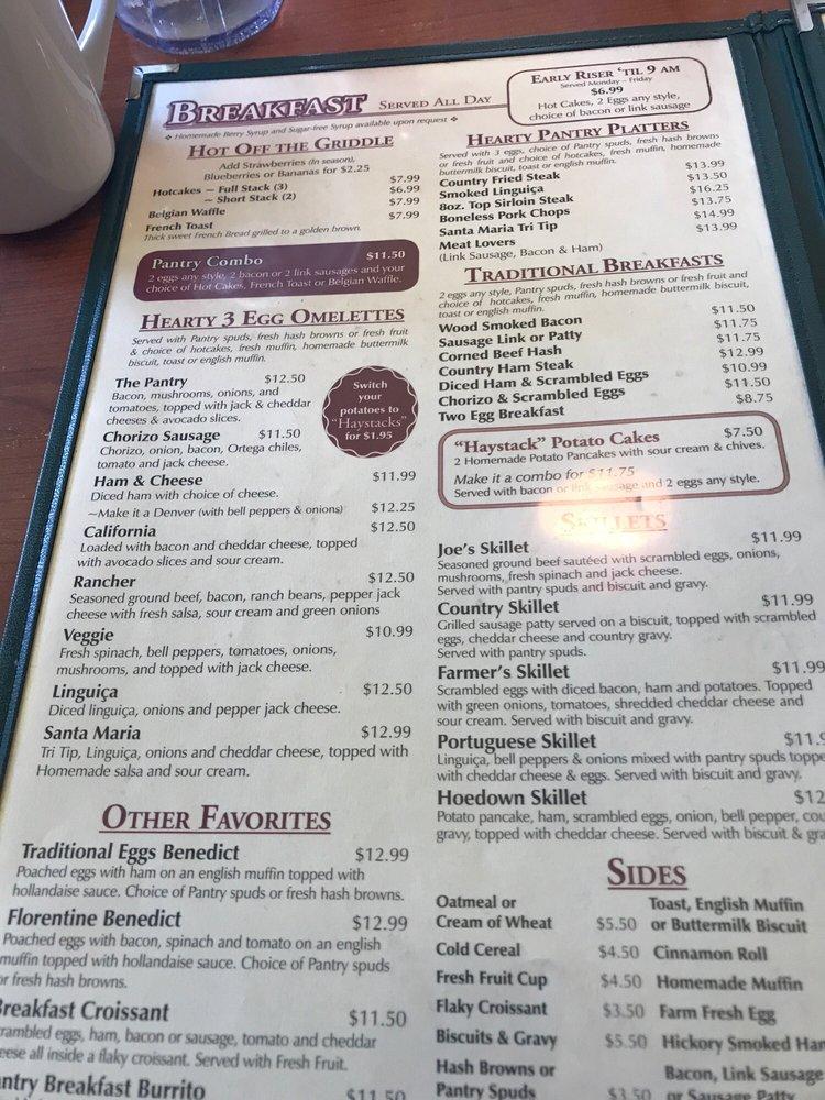 Menu at The Pantry restaurant, Santa Maria, 726 S Broadway