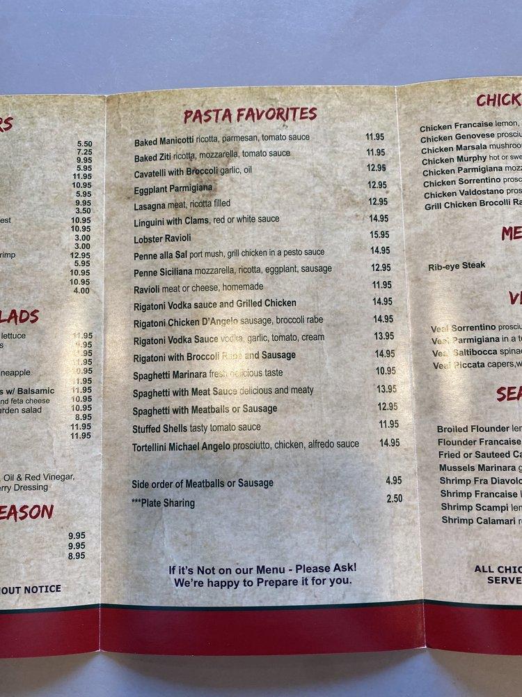 Menu at Nino's pizzeria, Harrison