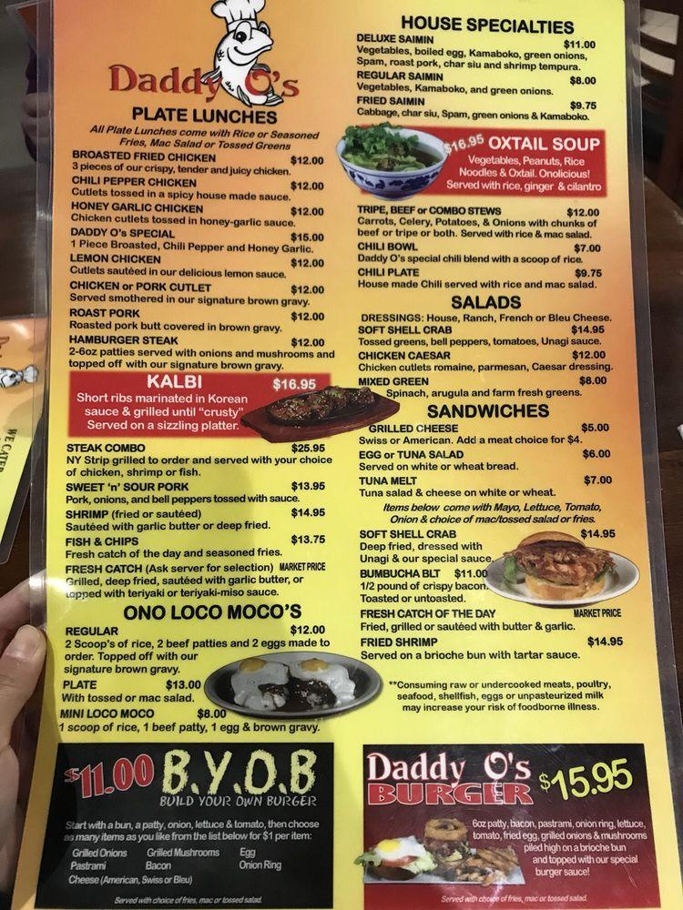 Menu at Daddy O's Restaurant, Lihue