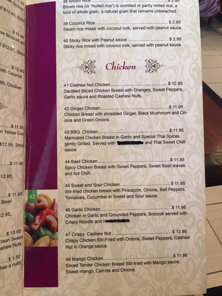 Menu at Grimsby Thai restaurant, Grimsby