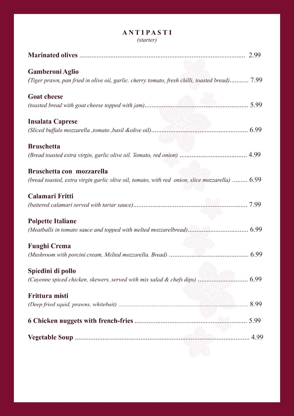 Menu at LA BELLA ITALIAN RESTAURANT, Oldham
