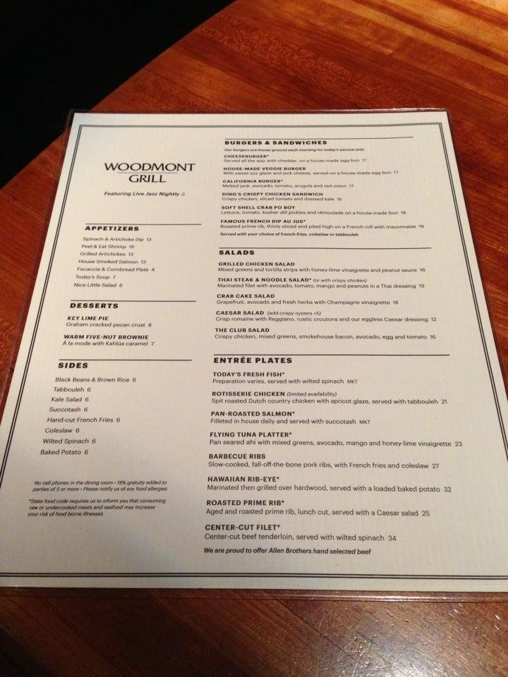 Menu at Woodmont Grill restaurant, Bethesda