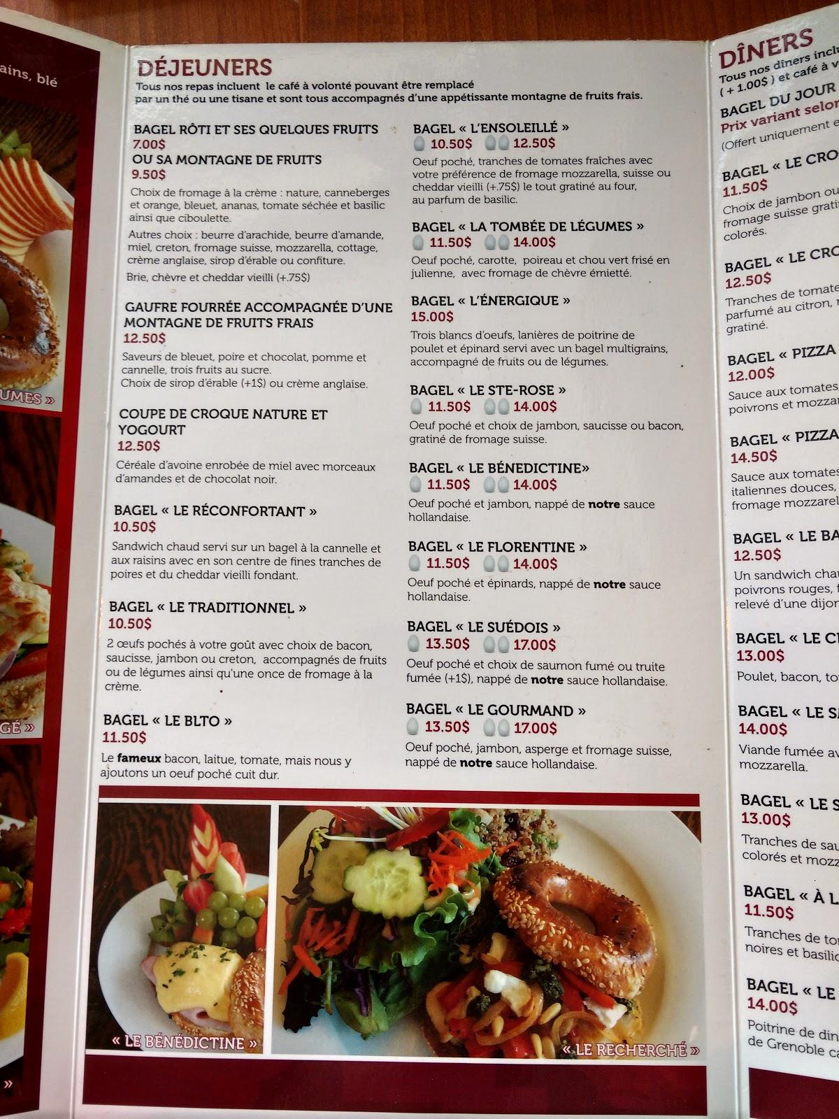 Menu at Bagel SteRose restaurant, Laval