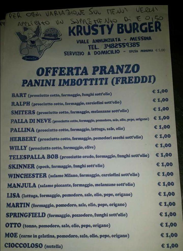 Menu di Krusty Burger 