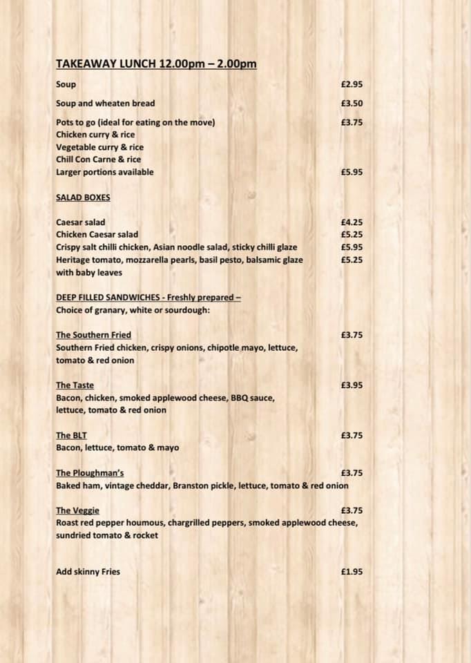 Menu at Taste cafe, Dromore