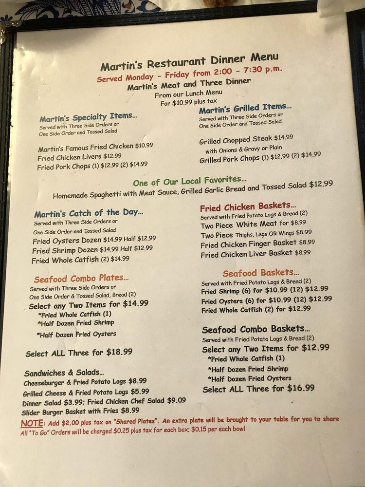 Menu at Martin's Restaurant, Montgomery