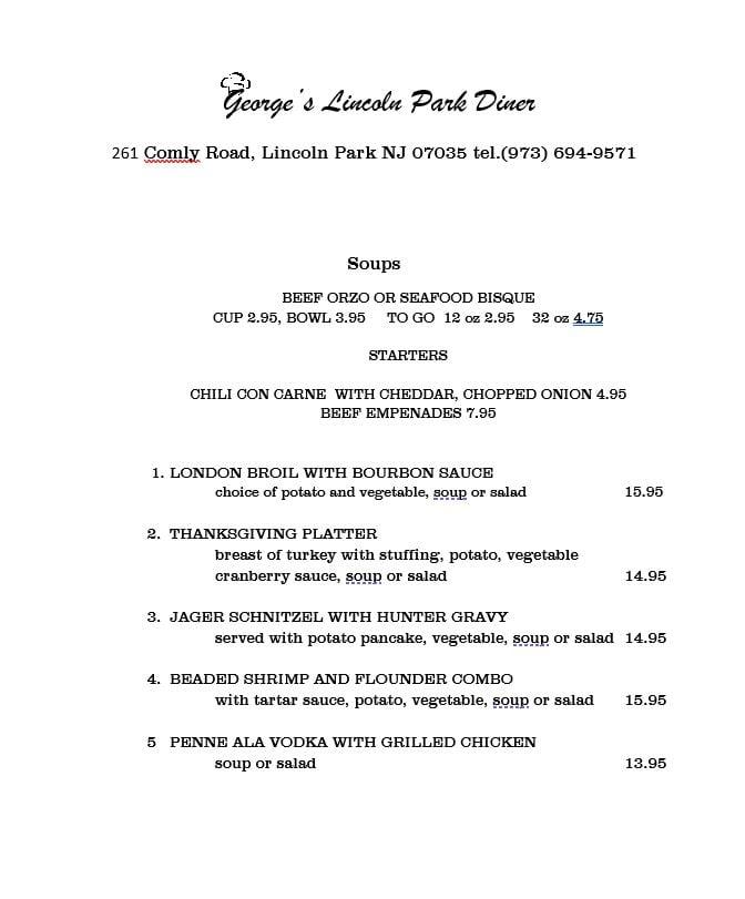Menu at Lincoln Park Diner restaurant, Lincoln Park