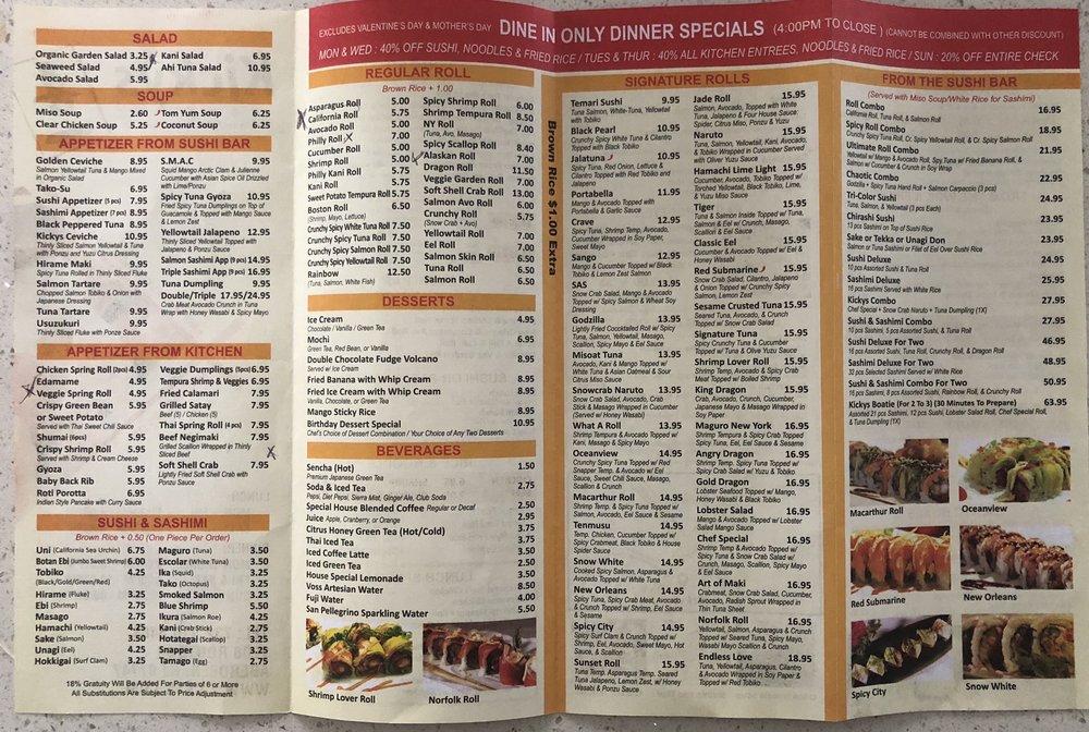 Menu at Kickys Restaurant, Matawan, NJ34