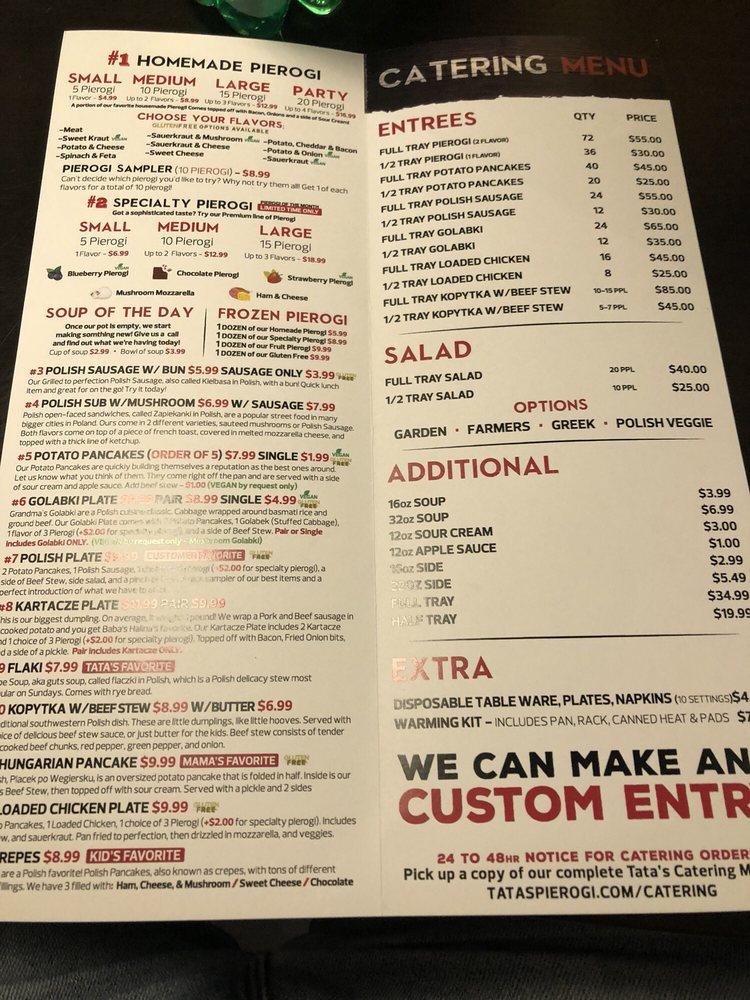 Menu at Tata’s Pierogi restaurant, Elk Grove Village