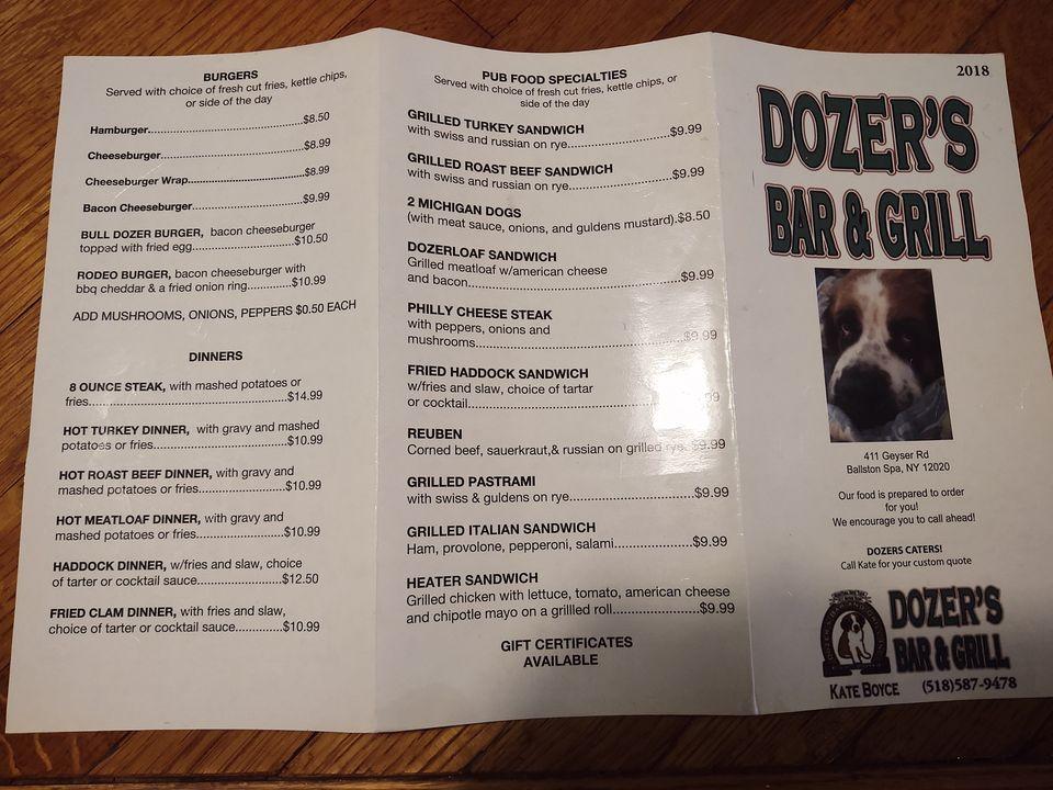 Menu at Dozer's pub & bar, Ballston Spa