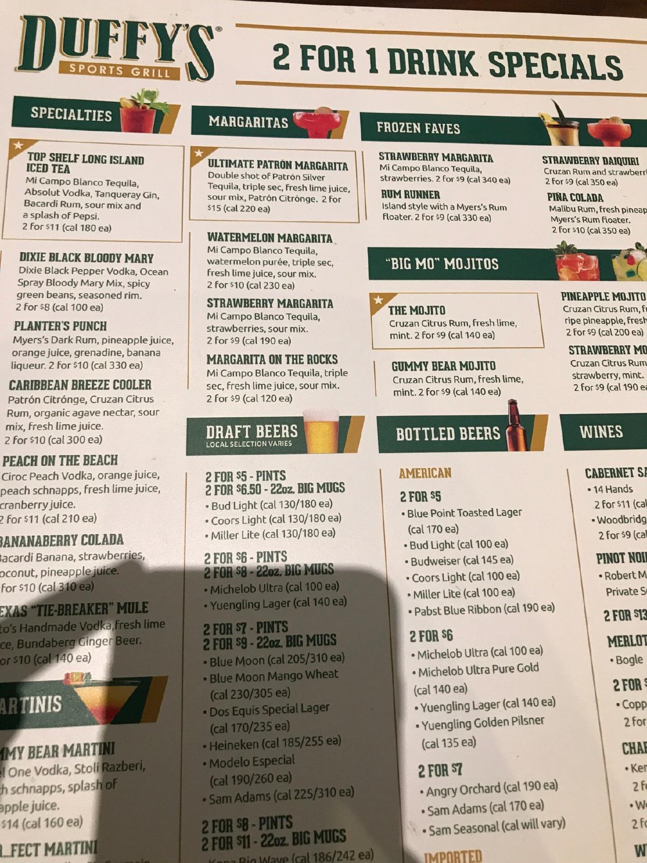Menu At Duffy s Sports Grill Pub Bar Tampa