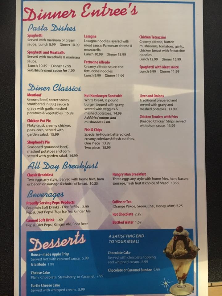 Menu at Scotty's Corner Diner restaurant, Ottawa