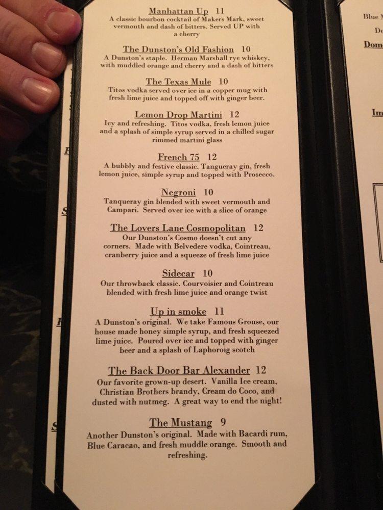 Menu at Dunston's Steak House steakhouse, Dallas, W Lovers Ln