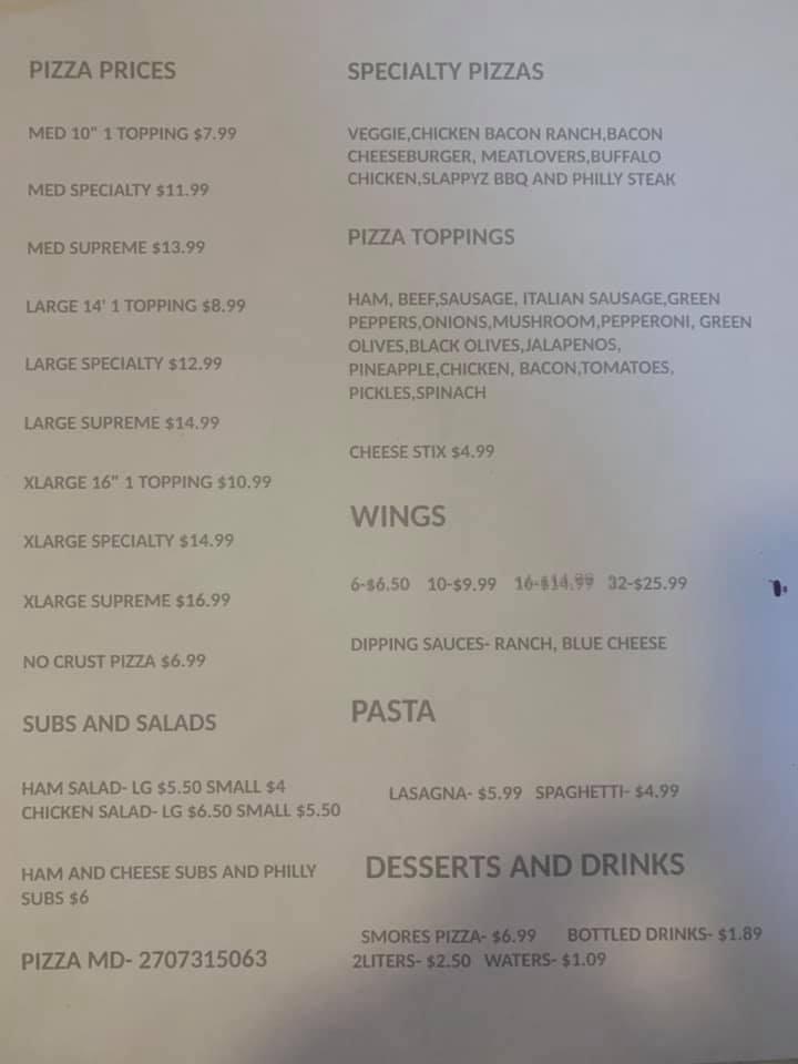 Menu at Pizza MD pizzeria, Russellville