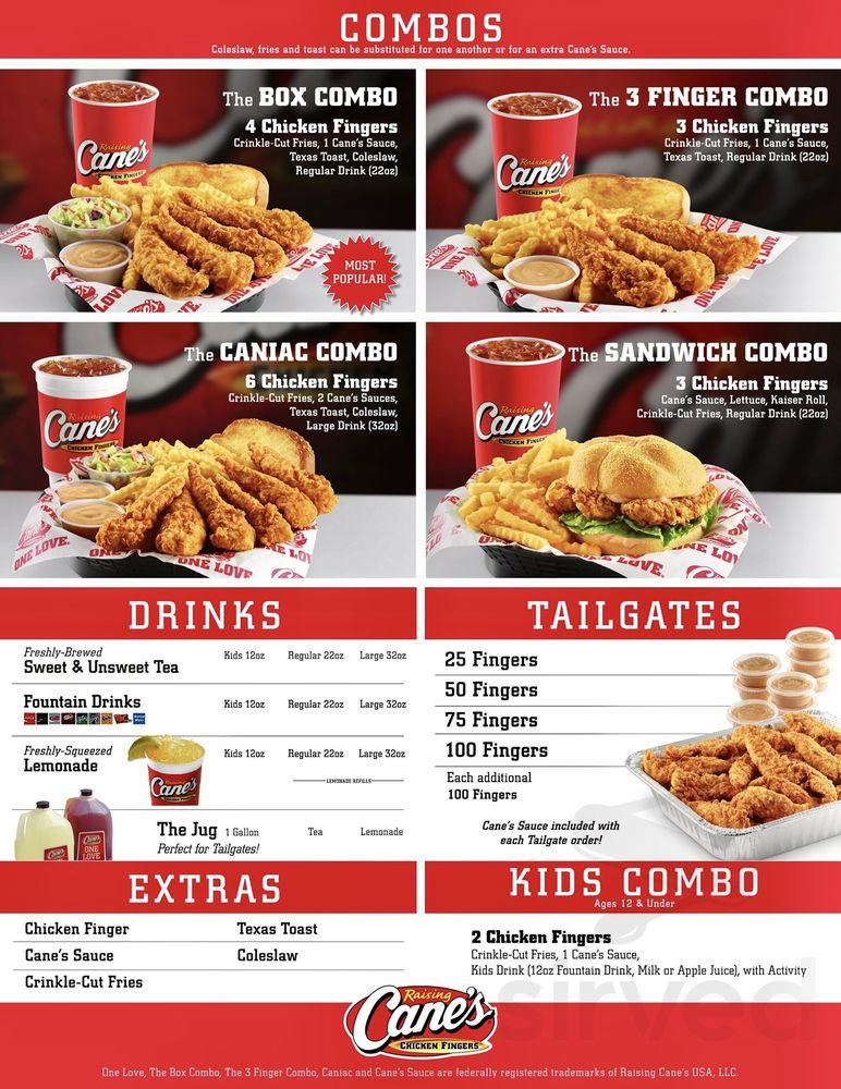 Menu at Raising Cane s Chicken Fingers fast food Houston Shepherd Dr