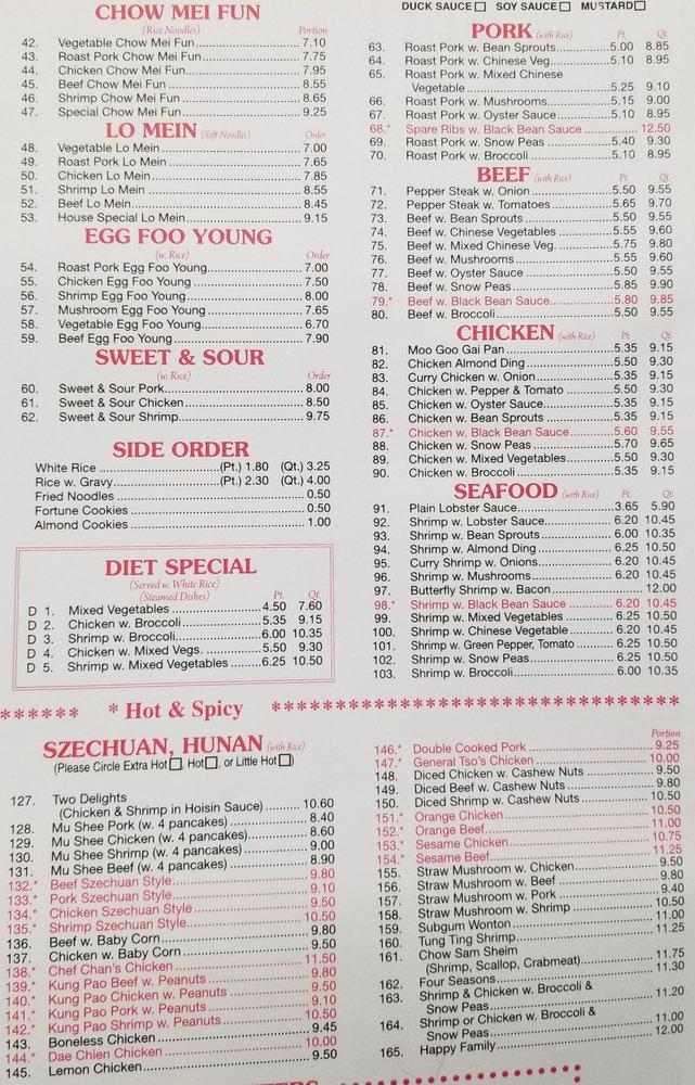 Menu at Chef Chan Restaurant, East Rutherford