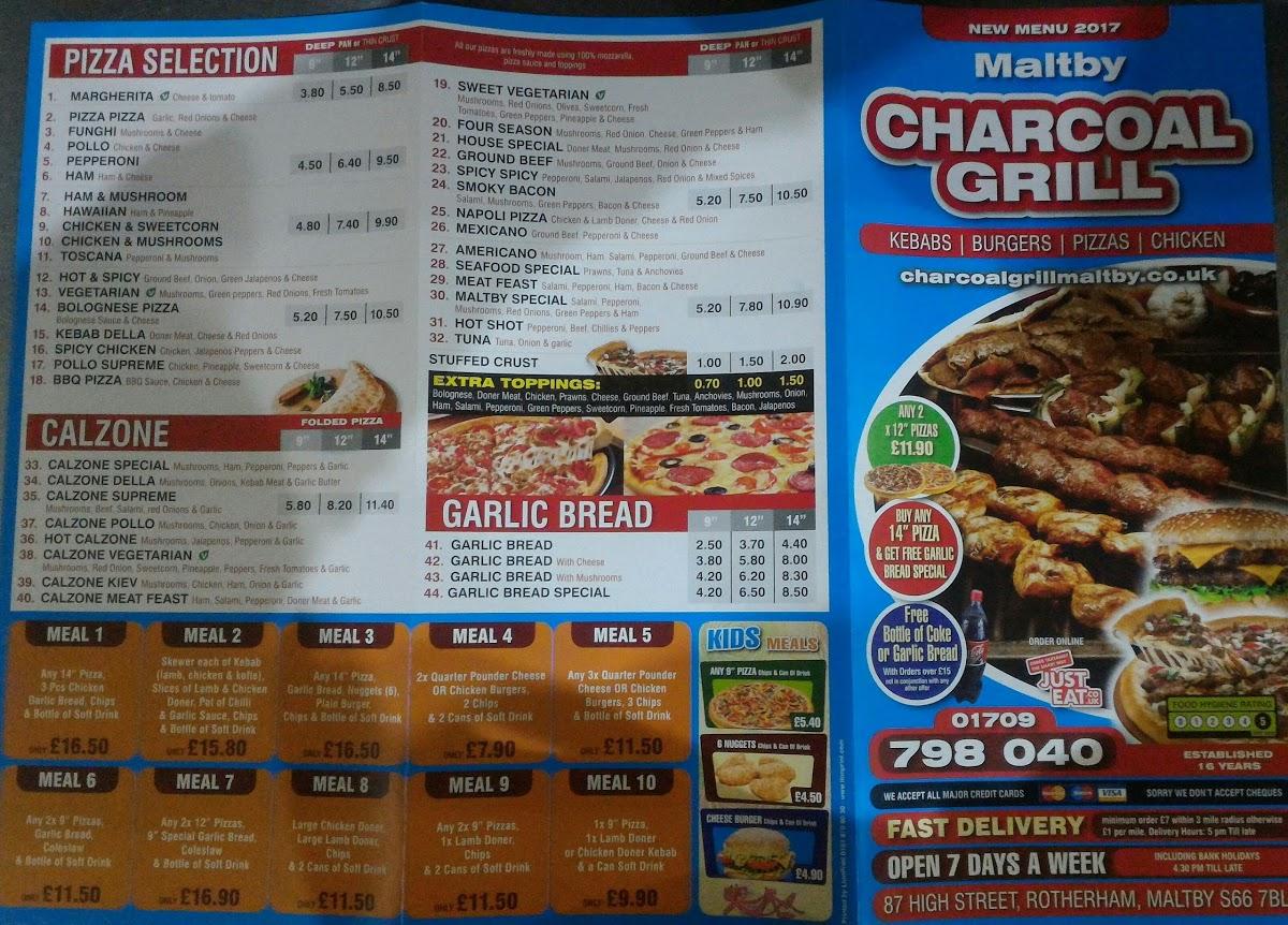 Menu at Maltby Charcoal Grill pizzeria, Braithwell