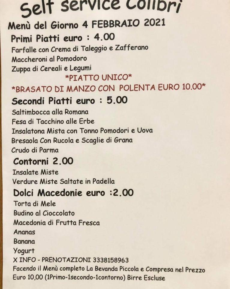 Menu di Ristorante Self Service Colibri' Bellusco 