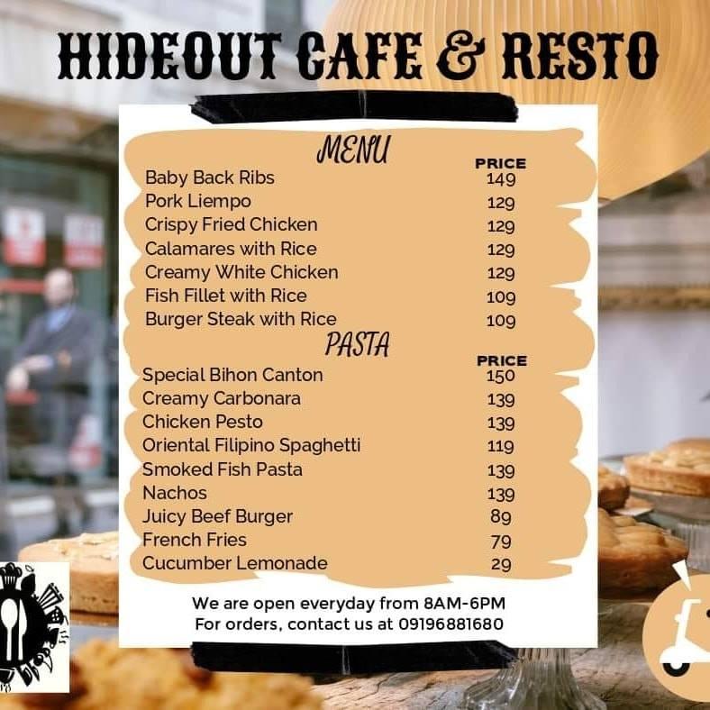 Menu at Hideout Cafe Resto, Philippines