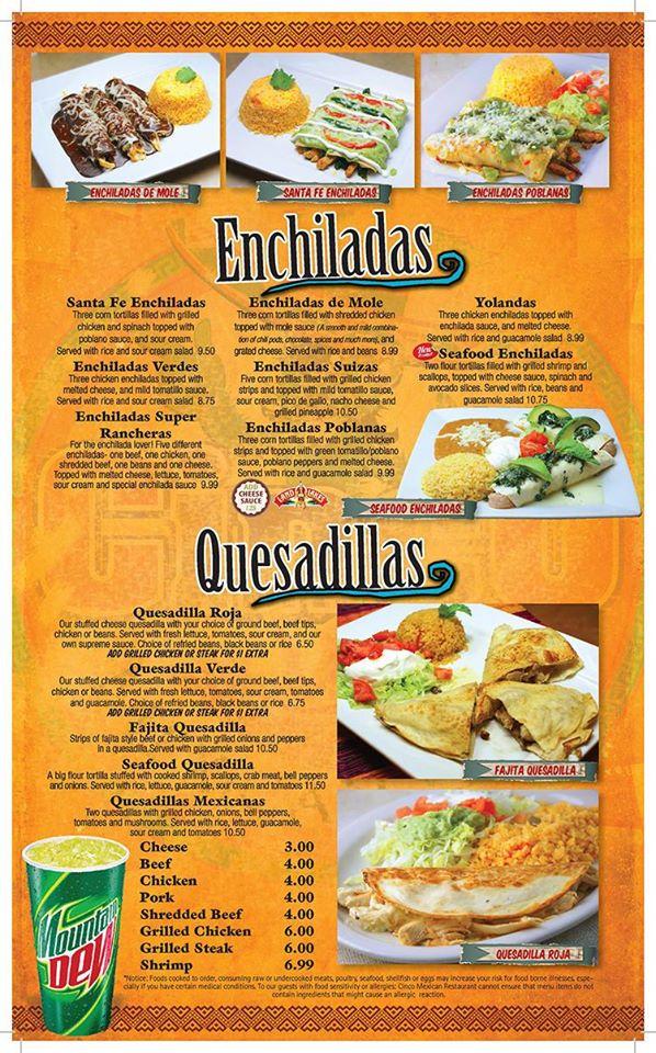 Menu at Cinco Mexican Grill and Bar, Bluffton