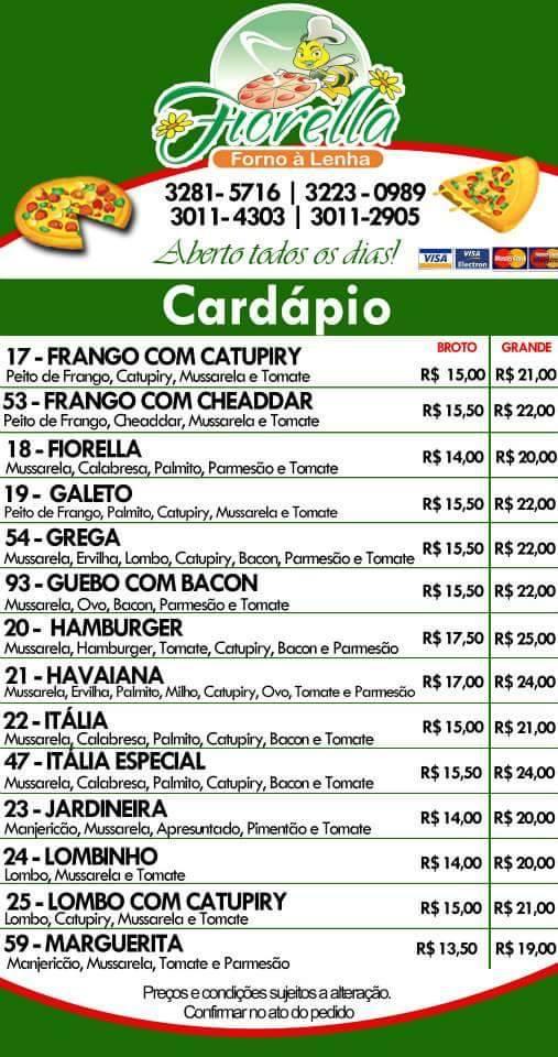 Menu at Fiorella Pizzas pizzeria, Bauru