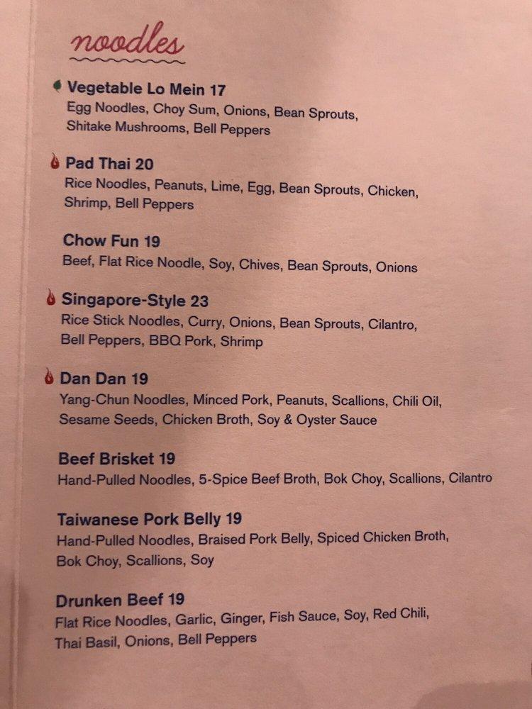 Menu at La La Noodle restaurant, Las Vegas