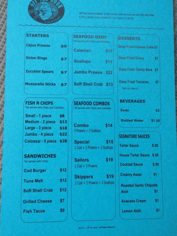 Menu At Off The Hook Seafood Restaurant Las Vegas S Buffalo Dr 105