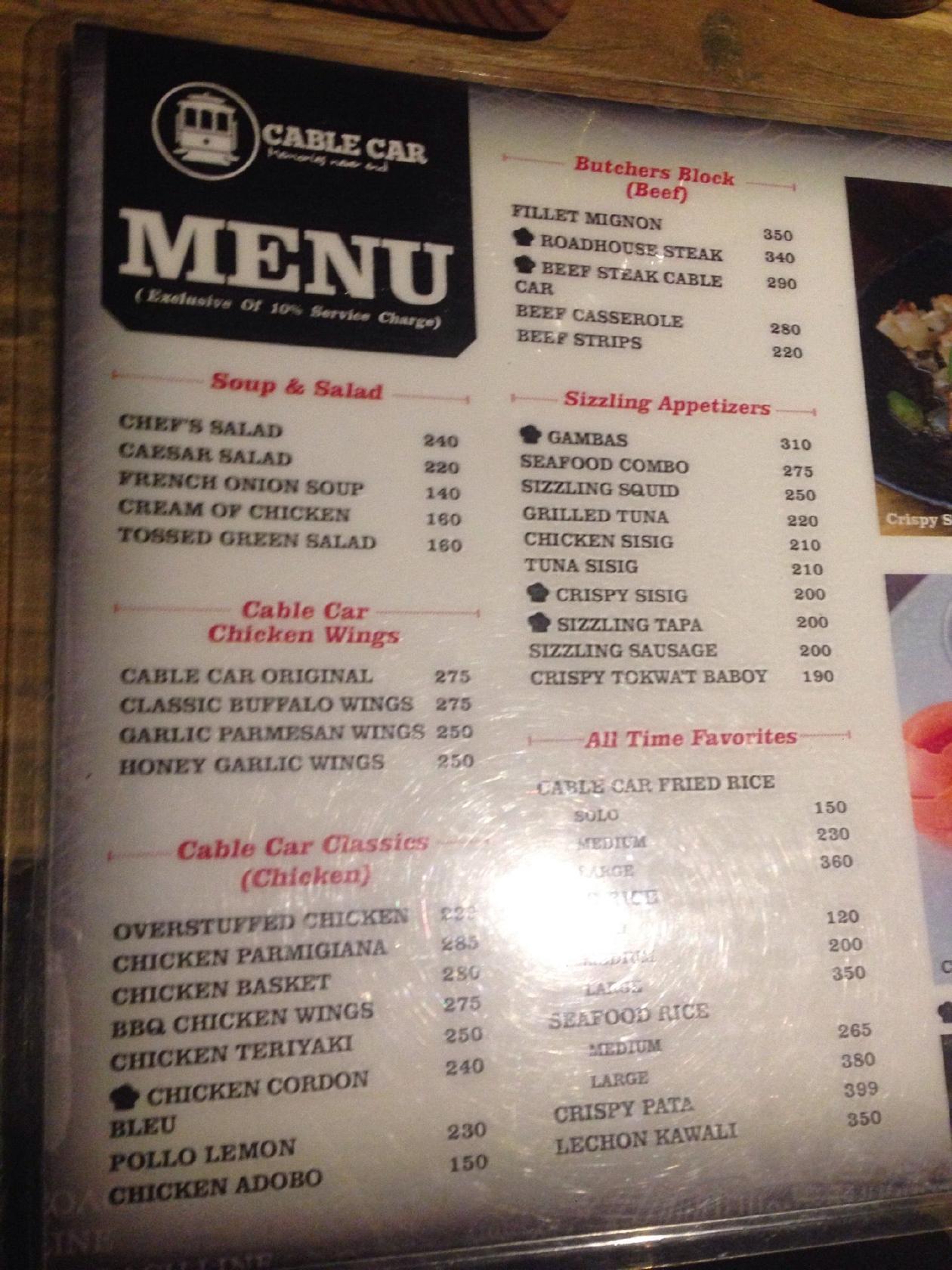 Menu at Cable Car Makati pub & bar, Makati, Paseo Tesoro Building