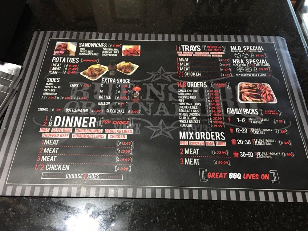 Menu at Burns Original BBQ, Houston, De Priest St