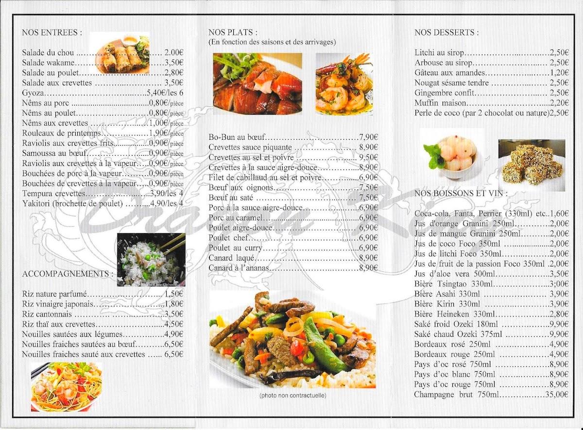 Menu au Dragon King restaurant, Châlons-en-Champagne