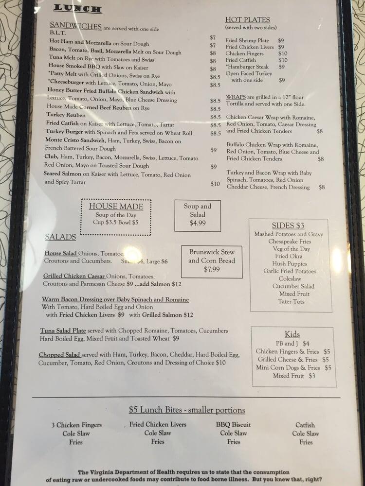 Menu at Honey Butter's Kitchen Monticello Ave restaurant, Williamsburg