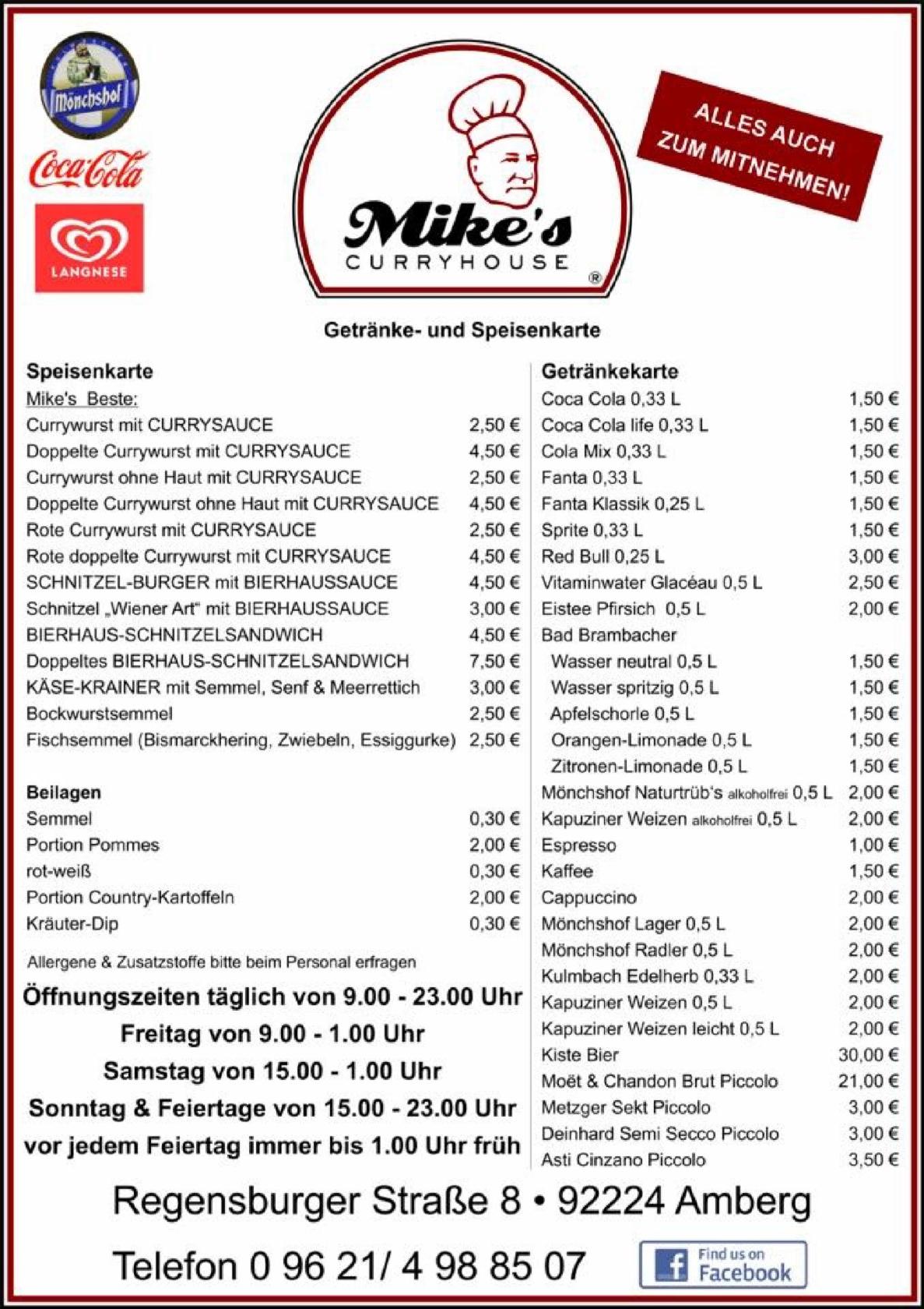 Speisekarte von Mike's Curryhouse fast Food, Amberg