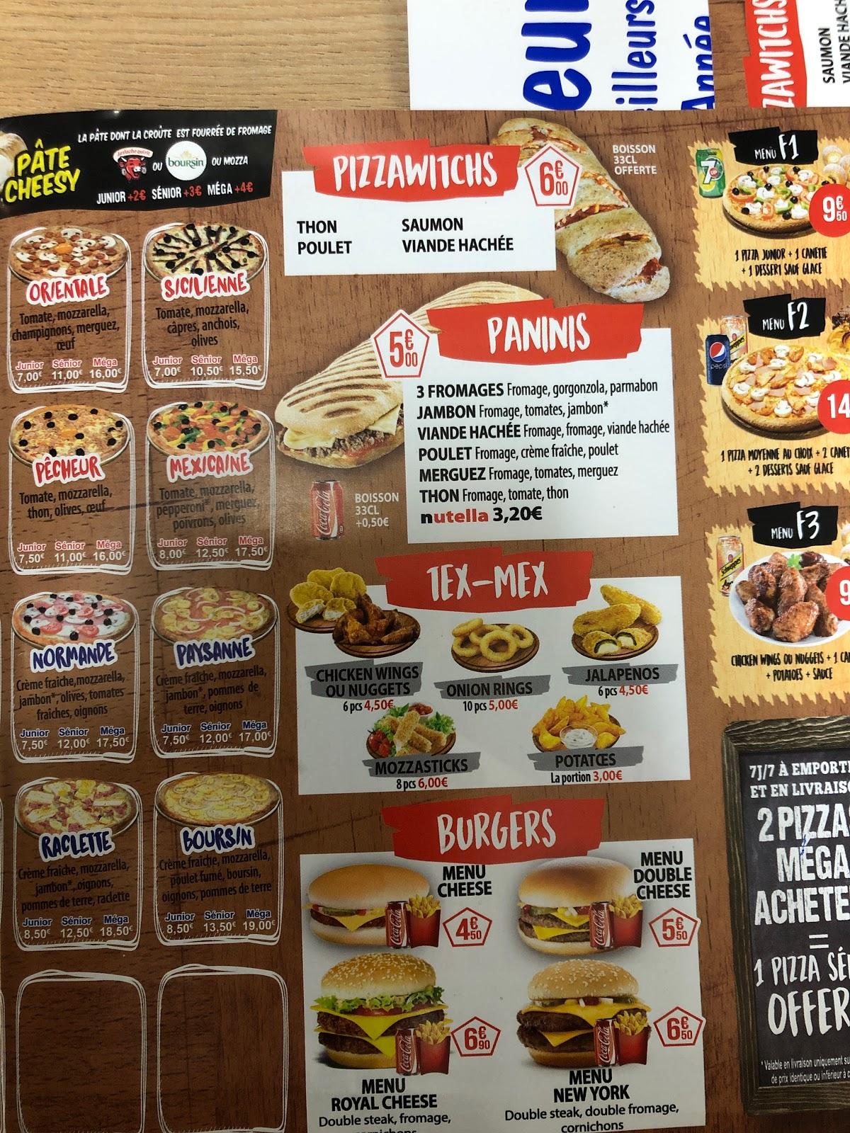 Menu at PizzaLand pizzeria, Marines